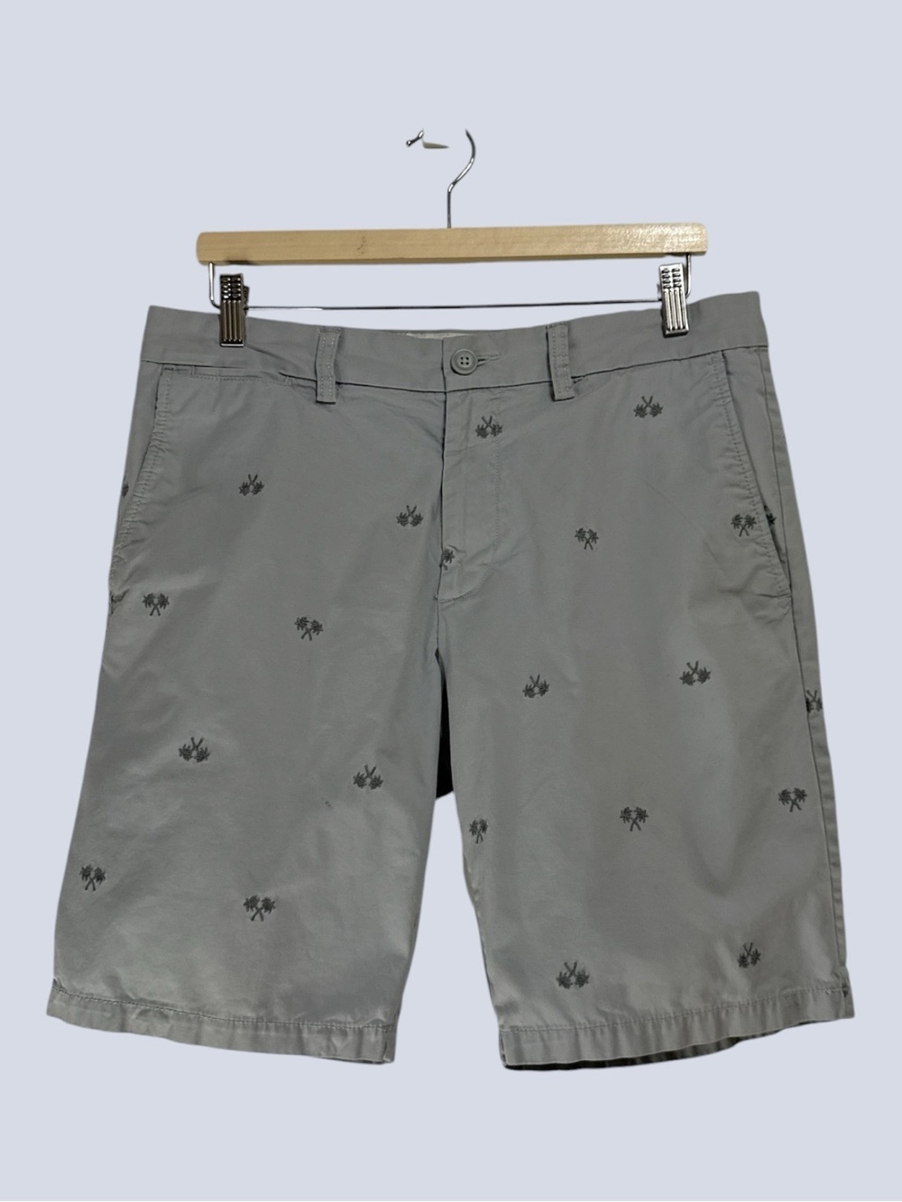 Old Navy Ultimate Slim Chino Shorts Palm Trees Gray Cotton 10” Inseam W33